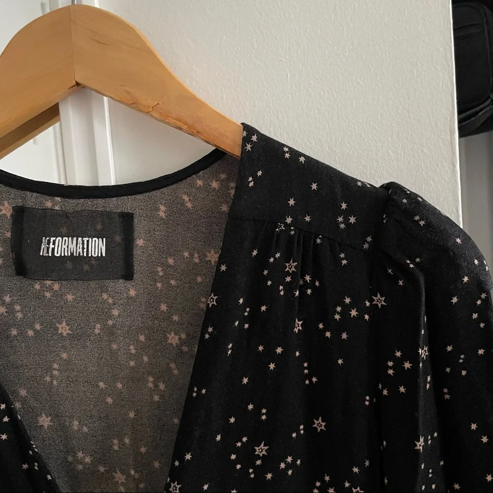Reformation Black Star Print Courtney Mini Dress - Picture 3 of 5